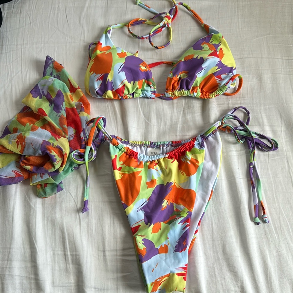 Tie dye bathing suit with sarong ( 3 piece)